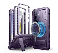 Dexnor Coque Magnétique pour Samsung Galaxy S24, Compatible avec MagSafe 【Double Cadre Avant & Support & Protecteur d'écran】, Coque de Protection Antichoc de Grade Militaire - Fantôme Violet