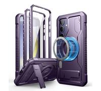 Dexnor Coque Magnétique pour Samsung Galaxy S24 Plus, Compatible avec MagSafe 【Double Cadre Avant & Support & Protecteur d'écran】, Coque de Protection Antichoc de Grade Militaire - Fantôme Violet
