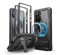 Dexnor Coque Magnétique pour Samsung Galaxy S24 Ultra, Compatible avec MagSafe 【Double Cadre Avant & Support & Protecteur d'écran】, Coque de Protection Antichoc de Grade Militaire - Noir