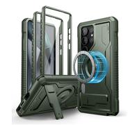 Dexnor Coque Magnétique pour Samsung Galaxy S24 Ultra, Compatible avec MagSafe 【Double Cadre Avant & Support & Protecteur d'écran】, Coque de Protection Antichoc de Grade Militaire - Vert Militaire