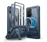 Dexnor Coque Magnétique pour Samsung Galaxy S24 Ultra, Compatible avec MagSafe 【Double Cadre Avant & Support & Protecteur d'écran】, Coque de Protection Antichoc de Grade Militaire - Bleu Marine