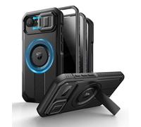 Dexnor Coque pour iPhone 15 Pro Max avec Cache-Appareil Photo Coulissant, Support Réglable et Protecteur Décran Confidentialité, Housse de Protection Magnétique Ultra-Résistante - Noir