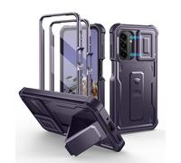 Dexnor Coque pour Samsung Galaxy A17 avec Couverture de Caméra Diapositive Mise à Niveau & 2 Cadres Frontaux & Protecteur D'écran Intégré et Pied à Bascule,Cas Robuste Haute Résistance,Fantôme Violet