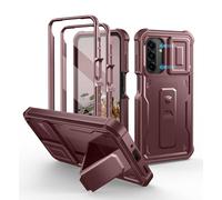 Dexnor Coque pour Samsung Galaxy A17 avec Couverture de Caméra Diapositive Mise à Niveau & 2 Cadres Frontaux & Protecteur D'écran Intégré et Pied à Bascule,Cas Robuste Haute Résistance,Rouge Magique