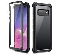 Dexnor Coque pour Samsung Galaxy S10 Plus S10+, en Silicone Antichoc boîtier Housse Étui de Protection intégrale à 360 Panneau arrière Transparent Anti-Rayures Protecteur d'écran intégré - Noir