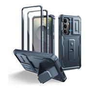 Dexnor Coque pour Samsung Galaxy S26+ Plus avec coque d'appareil photo coulissante, 2 cadres avant, protecteur d'écran et béquille intégrés, coque de protection intégrale robuste (2026), bleu marine