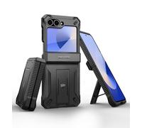 Dexnor pour Coque Samsung Galaxy Z Flip 6 avec Support & Protection des charnières & Film Protection D'écran Avant, Chocs Robuste Protection Antichoc Coque pour Galaxy Z Flip 6 - Noir