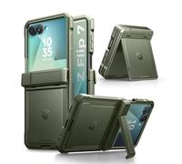 Dexnor Coque pour Samsung Galaxy Z Flip 7 avec Double Kickstands & Protection de Charnière à Fermeture Automatique & Protecteur Décran,Coques Protectrices Robustes à Lépreuve des Chocs,Vert Militaire