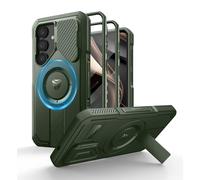 Dexnor Magnétique Coque pour Samsung Galaxy S25 avec Couverture de Caméra & Support Réglable & Film de Protection d'écran intégré, Robuste et Résistant Boîtier Pare Aux ChocsVert Militaire