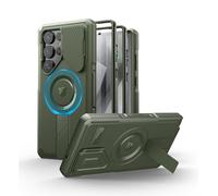 Dexnor Magnétique Coque pour Samsung Galaxy S25 Ultra avec Couverture de Caméra & Support Réglable & Film de Protection d'écran intégré, Robuste et Résistant Boîtier Pare Aux ChocsVert Militaire