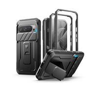 Dexnor pour Coque Google Pixel 9 Pro【Double Cadre Avant et Support】 avec CaméRa Coulissante Intégrée & Protecteur d'écran, Coque de Protection Robuste Résistante Aux Chocs - Noir