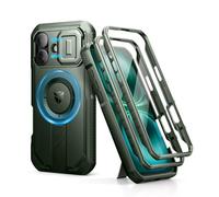 Dexnor pour Coque iPhone 16 Magnétique avec Couverture de Caméra Coulissante & Support Réglable & Film de Protection D'écran Intégré, Boîtier de Résistant aux Pare Chocs Robuste - Vert Militaire