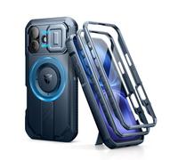 Dexnor pour Coque iPhone 16 Magnétique avec Couverture de Caméra Coulissante & Support Réglable & Film de Protection D'écran Intégré, Boîtier de Résistant aux Pare Chocs Robuste - Bleu Marine