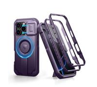 Dexnor pour Coque iPhone 16 Pro Magnétique avec Couverture de Caméra Coulissante & Support Réglable & Film de Protection D'écran Intégré, Boîtier de Résistant aux Pare Chocs Robuste - Fantôme Violet