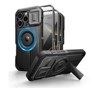 Dexnor pour Coque iPhone 16 Pro Magnétique avec Couverture de Caméra Coulissante & Support Réglable & Film de Protection D'écran Intégré, Boîtier de Résistant aux Pare Chocs Robuste - Noir