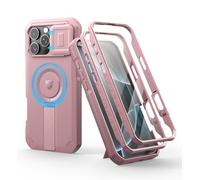 Dexnor pour Coque iPhone 16 Pro Max Magnétique avec Couverture de Caméra Coulissante & Support Réglable & Film de Protection D'écran Intégré, Boîtier de Résistant aux Pare Chocs Robuste - Couleur Rose