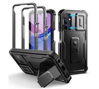 Dexnor pour Coque Samsung Galaxy A15【Double Cadre Avant et Support】 avec CaméRa Coulissante Intégrée & Protecteur d'écran, Coque de Protection Robuste Résistante Aux Chocs - Noir