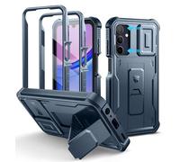 Dexnor pour Coque Samsung Galaxy A15【Double Cadre Avant et Support】 avec CaméRa Coulissante Intégrée & Protecteur d'écran, Coque de Protection Robuste Résistante Aux Chocs - Bleu Marine