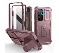 Dexnor pour Coque Samsung Galaxy S24【Double Cadre Avant et Support】 avec CaméRa Coulissante Intégrée & Protecteur d'écran, Coque de Protection Robuste Résistante Aux Chocs - Poudre Pivoine