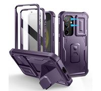 Dexnor pour Coque Samsung Galaxy S24【Double Cadre Avant et Support】 avec CaméRa Coulissante Intégrée & Protecteur d'écran, Coque de Protection Robuste Résistante Aux Chocs - Fantôme Violet