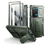 Dexnor pour Coque Samsung Galaxy S24 Ultra【Double Cadre Avant et Support】 avec CaméRa Coulissante Intégrée & Protecteur d'écran, Coque de Protection Robuste Résistante Aux Chocs - Vert Militaire