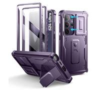Dexnor pour Coque Samsung Galaxy S24 Ultra【Double Cadre Avant et Support】 avec CaméRa Coulissante Intégrée & Protecteur d'écran, Coque de Protection Robuste Résistante Aux Chocs - Fantôme Violet