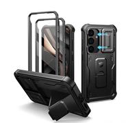 Dexnor pour Coque Samsung Galaxy S25【Double Cadre Avant et Support】 avec CaméRa Coulissante Intégrée & Protecteur d'écran, Coque de Protection Robuste Résistante Aux Chocs - Noir