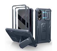 Dexnor pour Coque Samsung Galaxy S25 Edge【Double Cadre Avant et Support】 avec CaméRa Coulissante Intégrée & Protecteur d'écran, Coque de Protection Robuste Résistante Aux Chocs - Bleu Marine