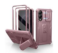 Dexnor pour Coque Samsung Galaxy S25 Edge【Double Cadre Avant et Support】 avec CaméRa Coulissante Intégrée & Protecteur d'écran, Coque de Protection Robuste Résistante Aux Chocs - Poudre Pivoine
