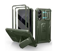 Dexnor pour Coque Samsung Galaxy S25 Edge【Double Cadre Avant et Support】 avec CaméRa Coulissante Intégrée & Protecteur d'écran, Coque de Protection Robuste Résistante Aux Chocs - Vert Militaire