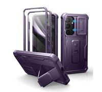 Dexnor pour Coque Samsung Galaxy S25 Plus【Double Cadre Avant et Support】 avec CaméRa Coulissante Intégrée & Protecteur d'écran, Coque de Protection Robuste Résistante Aux Chocs - Fantôme Violet