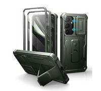 Dexnor pour Coque Samsung Galaxy S25 Plus【Double Cadre Avant et Support】 avec CaméRa Coulissante Intégrée & Protecteur d'écran, Coque de Protection Robuste Résistante Aux Chocs - Vert Militaire