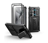 Dexnor pour Coque Samsung Galaxy S25 Ultra【Double Cadre Avant et Support】 avec CaméRa Coulissante Intégrée & Protecteur d'écran, Coque de Protection Robuste Résistante Aux Chocs - Noir