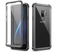 Dexnor pour Coque Samsung Galaxy S9 Plus Pare-Chocs en Silicone Antichoc boîtier Housse Étui de Protection intégrale à 360 Panneau arrière Transparent Anti-Rayures Protecteur d'écran intégré - Noir