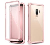 Dexnor pour Coque Samsung Galaxy S9 Plus Pare-Chocs en Silicone Antichoc boîtier Housse Étui de Protection intégrale à 360 Panneau arrière Transparent Anti-Rayures Protecteur d'écran intégré - Rose