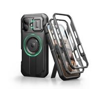 Dexnor pour Magnétique Coque iPhone 17 avec Cache Caméra Coulissant & Kickstand Réglable & Protecteur d'Écran Intégré, Coques Protection Pare-Chocs Robustes Couverture - Noir