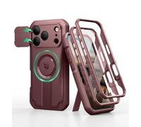 Dexnor pour Magnétique Coque iPhone 17 Pro avec Cache Caméra Coulissant & Kickstand Pliable & Protecteur d'Écran Intégré, Coques Protection Pare-Chocs Robustes Couverture - Rouge Magique