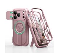 Dexnor pour Magnétique Coque iPhone 17 Pro avec Cache Caméra Coulissant & Kickstand Pliable & Protecteur d'Écran Intégré, Coques Protection Pare-Chocs Robustes Couverture - Poudre Pivoine