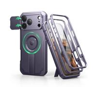 Dexnor pour Magnétique Coque iPhone 17 Pro Max avec Cache Caméra Coulissant & Kickstand Pliable & Protecteur d'Écran Intégré, Coques Protection Pare-Chocs Robustes Couverture - Fantôme Violet