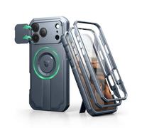 Dexnor pour Magnétique Coque iPhone 17 Pro Max avec Cache Caméra Coulissant & Kickstand Pliable & Protecteur d'Écran Intégré, Coques Protection Pare-Chocs Robustes Couverture - Bleu Marine