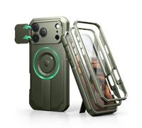 Dexnor pour Magnétique Coque iPhone 17 Pro Max avec Cache Caméra Coulissant & Kickstand Pliable & Protecteur d'Écran Intégré, Coques Protection Pare-Chocs Robustes Couverture - Vert Militaire