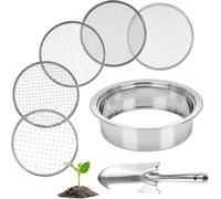 Dexpally 5-en-1 Tamis de Jardinage en Acier Inoxydable,Tamis à Sable avec Mailles Ø 1, 3, 6, 9 et 12 mm,Inclut 1 Pelle à Main pour Terre, Pierres, Compost, Mauvaises Herbes, Sable, Gravier et Graines