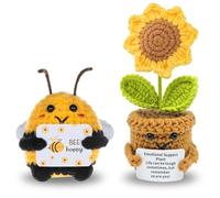 Dexpally Abeille Positive, Tournesol Positif Cadeau Abeille Heureuse Faite Main avec Petit Câlin Porte Bonheur, Cadeau Remonter Le Moral, Bon Rétablissement, Cadeaux pour Femme Anniversaire