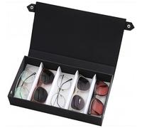 Dexpally Boîte Rangement Lunettes 5 Compartiments avec Couvercle Etui de Voyage Organisateur pour Lunettes de Soleil Femme Homme Montres et Bijoux (Noir)