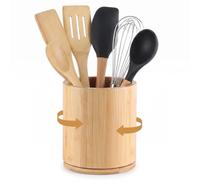 Dexpally Pot Ustensiles Cuisine en Bambou Pivotant à 360°, Rangement Ustensiles Cuisine pour Comptoir, Pot pour Ustensiles de Cuisine, 18.5×15.5×15.5 cm, Décoration de Cuisine. (Naturel)