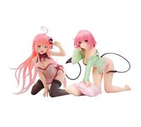 DEXSHUN Lala Satalin Deviluke Lot de 2 figurines animées mignonnes fille Lala/Momo Cheongsam Position du genou Modèle Statue en PVC Ornements Décoration de bureau Cadeau