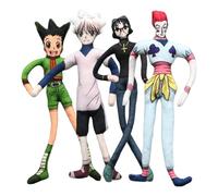 DEXSHUN Lot de 4 figurines en peluche Killua/Gon/Hisoka/Shizuku - Oreiller doux en peluche - Peut être tordu à volonté - Décoration de canapé d'intérieur amusante 28 cm