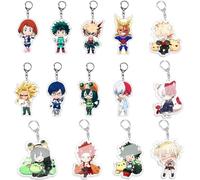 DEXSHUN MHA Lot de 8 porte-clés Anime Midoriya/Bakugou/Todoroki Shouto/All Might/Uraraka Ochako Acrylique Pendentif Figurines Clé Accessoires Cadeau, 14 pièces., 5cm