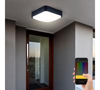 Plafonnier lampe de porte d'entrée Lampe d'extérieur Smart LED applique murale dimmable, contrôle d'application, fonte d'aluminium noir, 14W 1400lm 3000K, LxPxH 25x25x8 cm, Eglo 97295