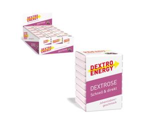 DEXTRO ENERGY Dés au jasberry (lot de 18) - Cube de glucose avec glucides, cube avec dextrose, va directement dans le sang, le cerveau et les muscles, avec maltodextrine, sans lactose, sans gluten